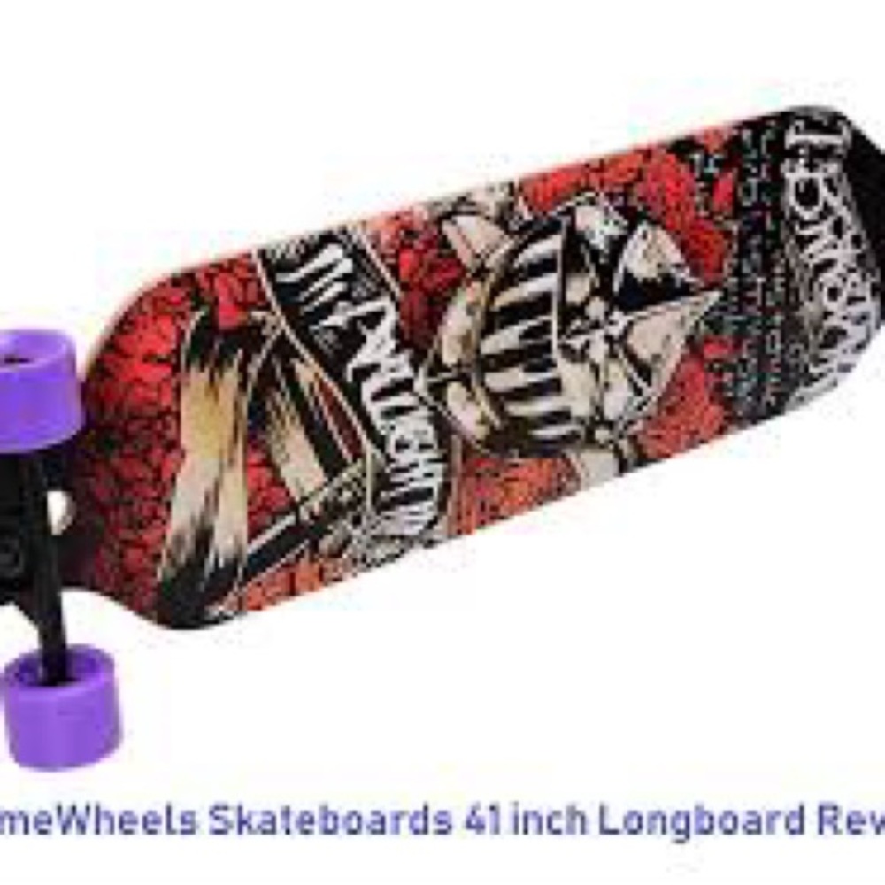 Purple and Red Longboard with Graphic Design